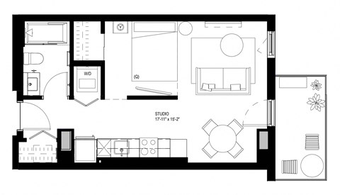 Floor plan for studio, 1 bath, 460 sqft